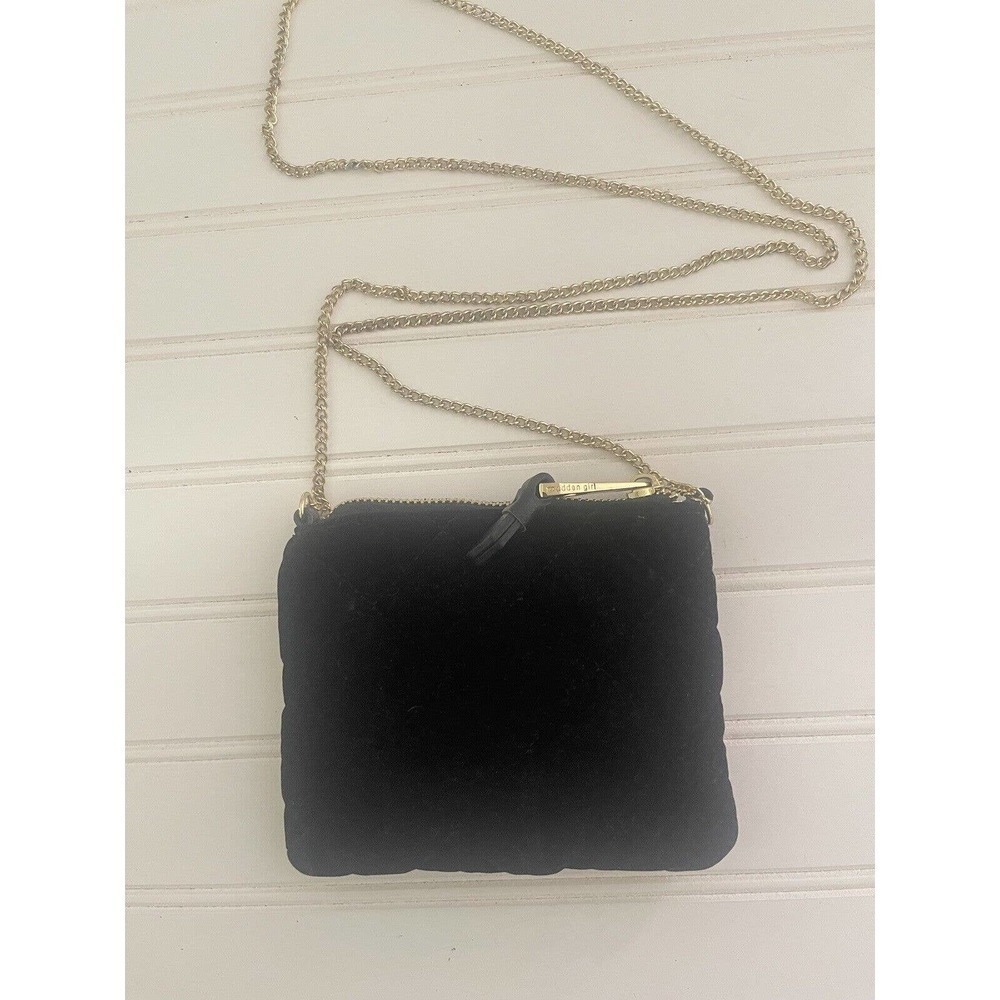 Madden Girl Velvet Quilted Shoulder Gold Chain Clutch Evening Cocktail Purse 5”
